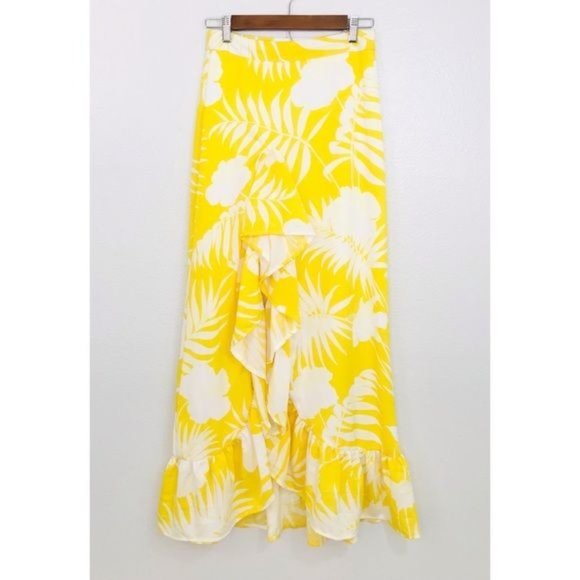 LUXXEL Tropical Floral Waterfall Ruffle High Slit Maxi Skirt - Latin Style, S - Picture 1 of 6